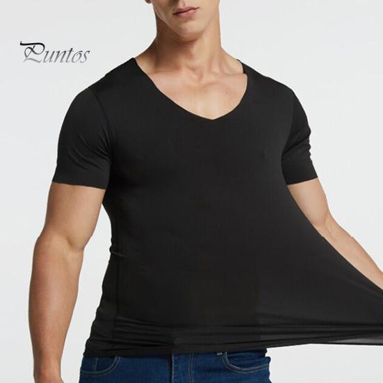 Мужские футболки Ice Silk, повседневная спортивная футболка с коротким рукавом, летняя дышащая влагоотводящая майка с V-образным вырезом