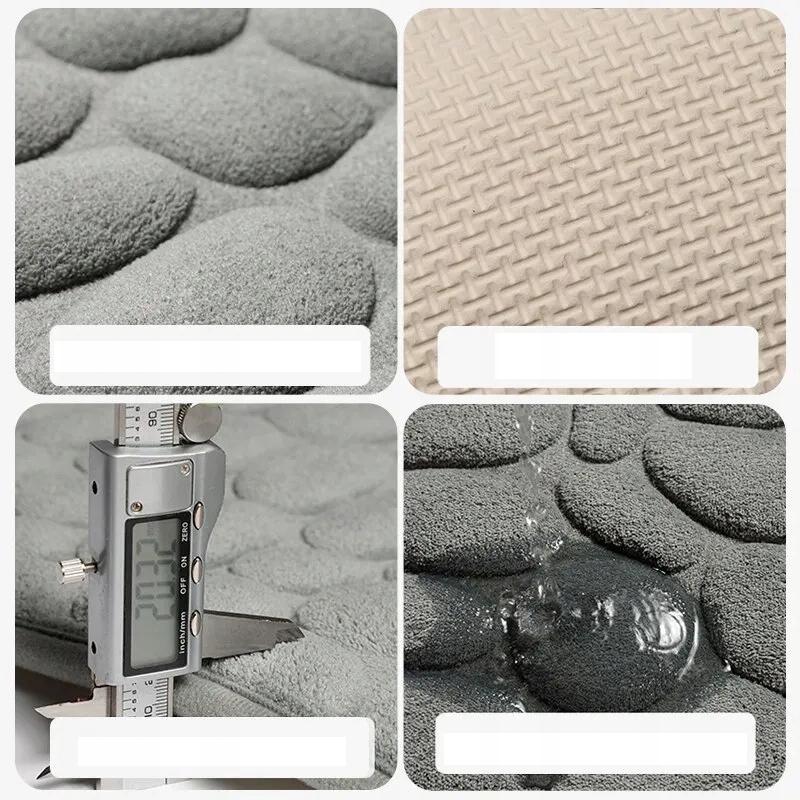 Bathroom Mat Anti-Slip Memory Foam Stones Mat Thick Gray