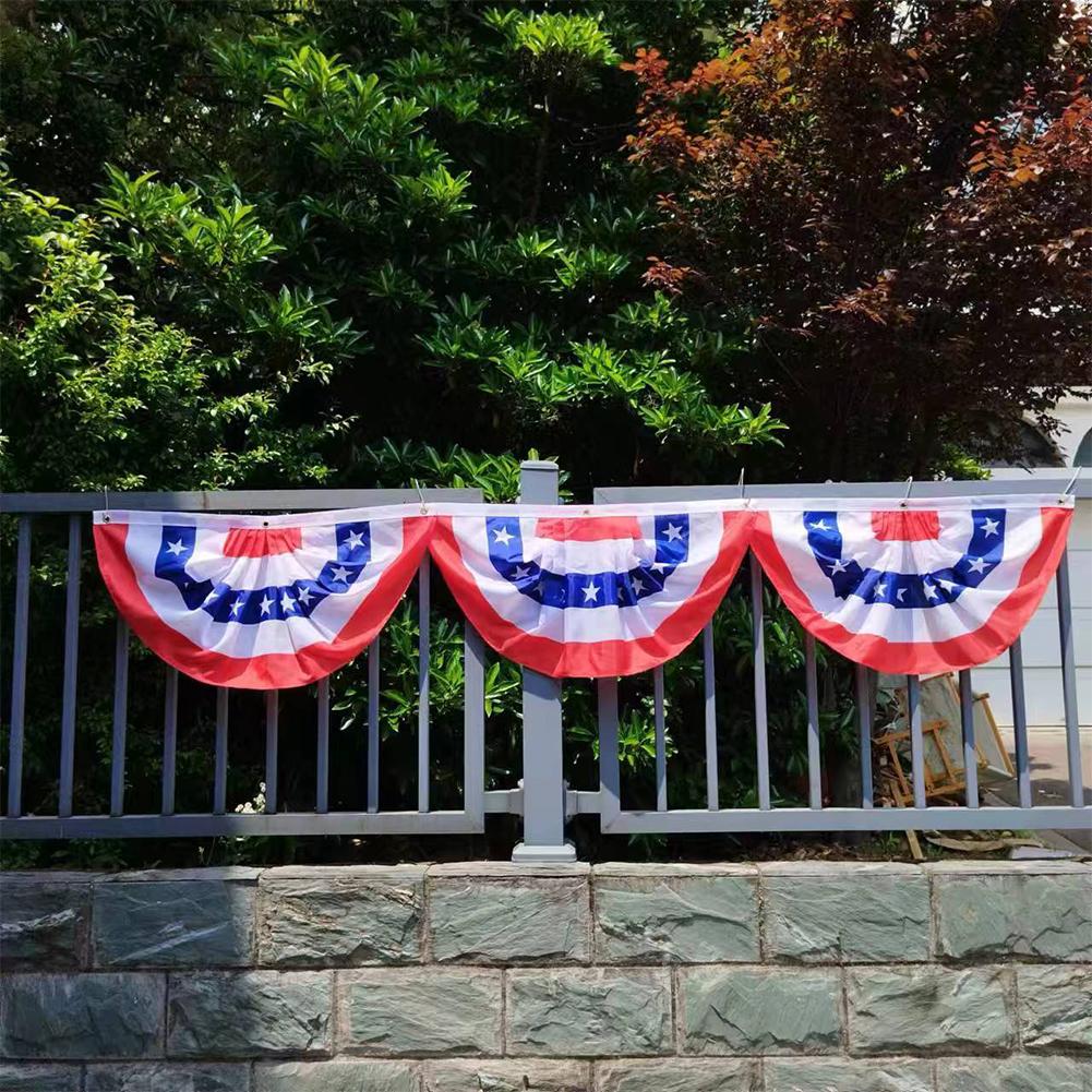 USA Pleated Fan Flag American US Bunting Flag 45x90cm/90x180cm Red White And Blue Buntings Decoration July Fourth Outside Decor