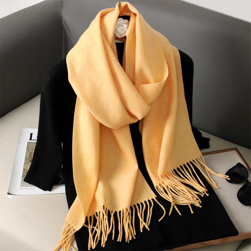 62Color Solid Women Winter Scarf Теплый Утолщенный Кашемировый Шаль Уличная Мода Роскошные Кисточки Пашмина Дамская Накидка Ветрозащитные Шарфы