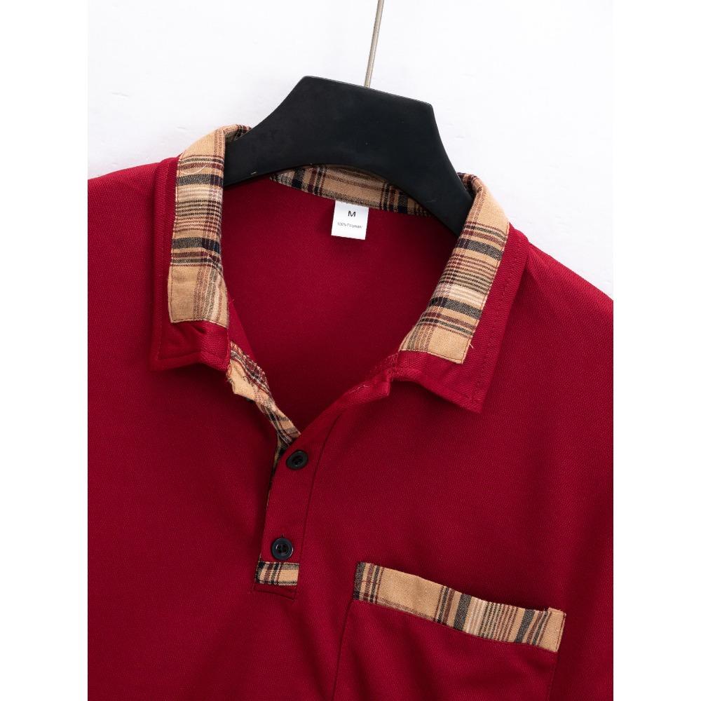 Мужская повседневная однотонная рубашка-поло с длинными рукавами на весну и осень