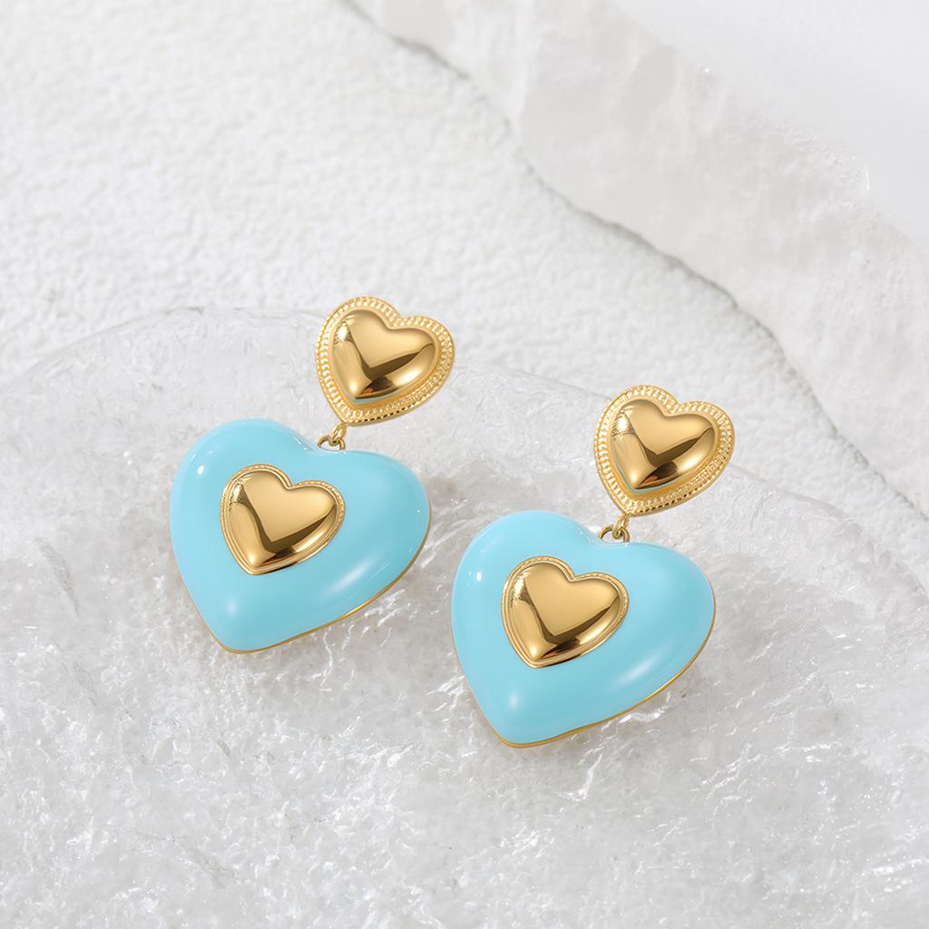 GEMCHIC Women's Heart Drop Earrings Colorful Enamel Gold Plated Fashion Dangle Studs for Women