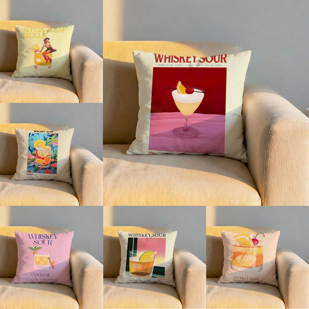 Whiskey Sour Cocktail Cushion Cover Soft Reversible Durable Pillow Cover MultiScene Use for Home Car Daily Comfort