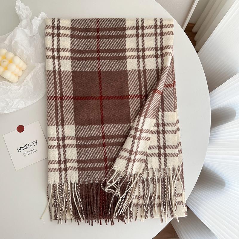 Scarf WomenS Winter Versatile Cashmere Plaid Tassel Thickened Warm Fashion Cold Proof Wind Proof Warm Shawl