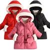 Winter Keep Warm Girls Jacket Solid Long Style Hooded Windbreaker Coat for Kids Children Christmas Outerwear Clothes