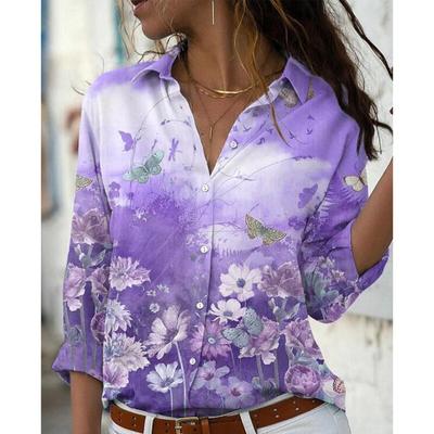 Модная винтажная блузка с принтом для женщин, летние рубашки на пуговицах с длинными рукавами 5XL, свободные элегантные повседневные топы с цветочным принтом Blusas 26256