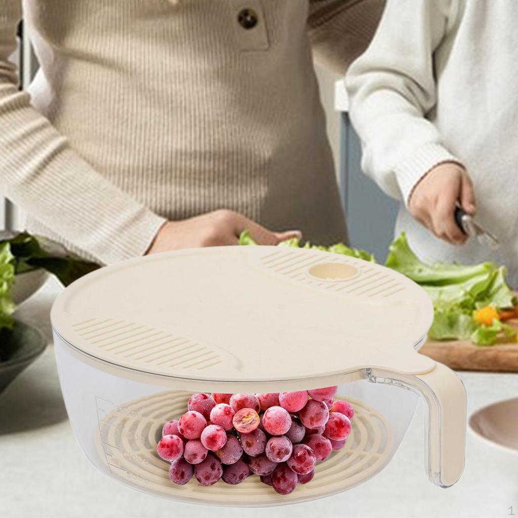 Cleaning Drain Bowl Snack Tray with Water Filter Cover and Handle Rice Wash Veggie Colander