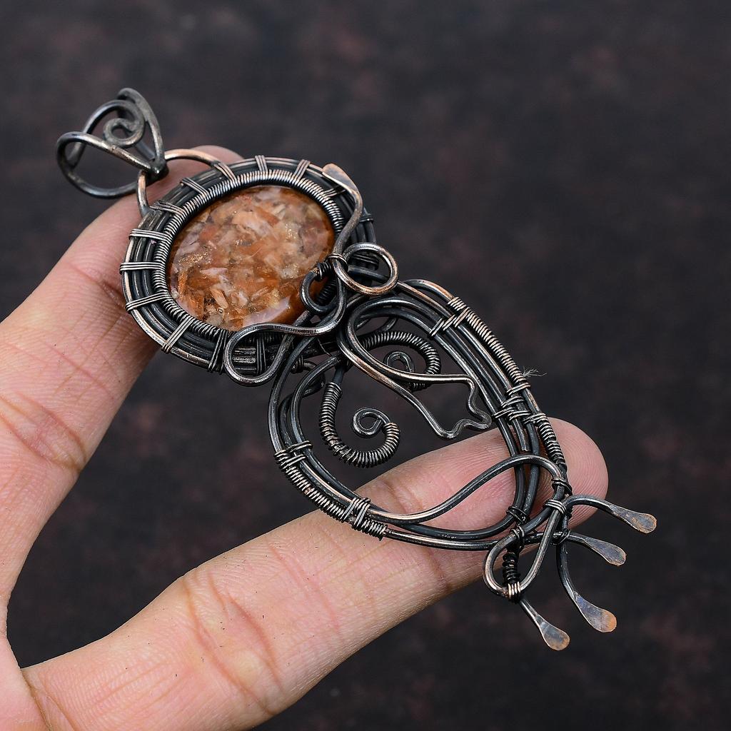 Подвеска Sunstone, медная проволочная обертка, ювелирное изделие, подвеска из драгоценного камня, сказочная подвеска Sunstone, ювелирное изделие ручной работы из меди, проволочная обертка, подвеска для подарка