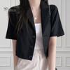 Женский летний костюм, пальто с лацканами, с коротким рукавом, однобортный, на пуговицах, с планкой, короткий пиджак, однотонный, свободный крой, деловая верхняя одежда