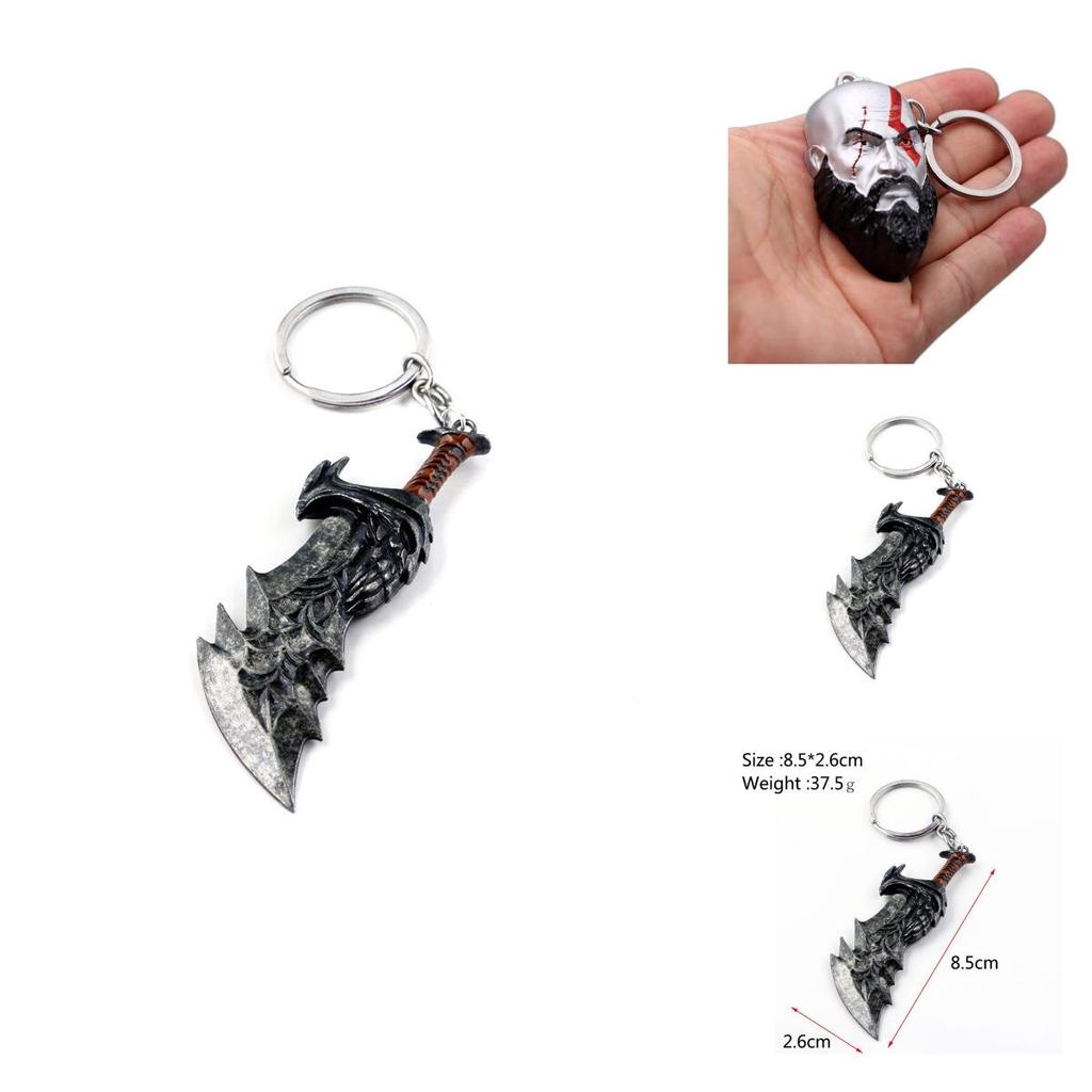 Of God War 4 Kratos 3d Head Keychain Leviathan Axe Key Chain Ring Metal Jewelry