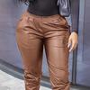 Fashionable Casual Leather Pants Loose Casual Solid Color