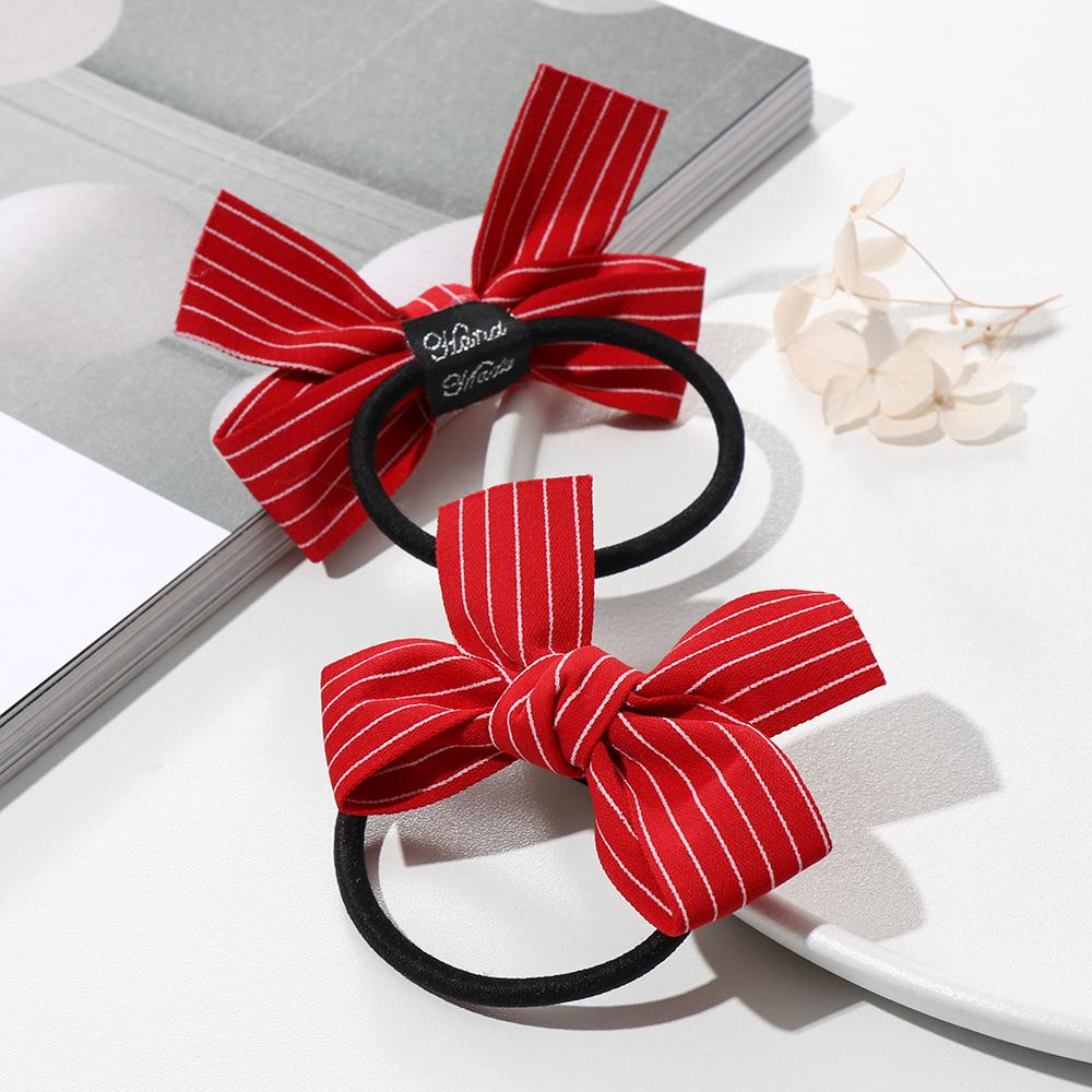 2pcs/set Fashion Wave Point Red Bowknot Double Horsetail Head Rope Headwear Hair Rope