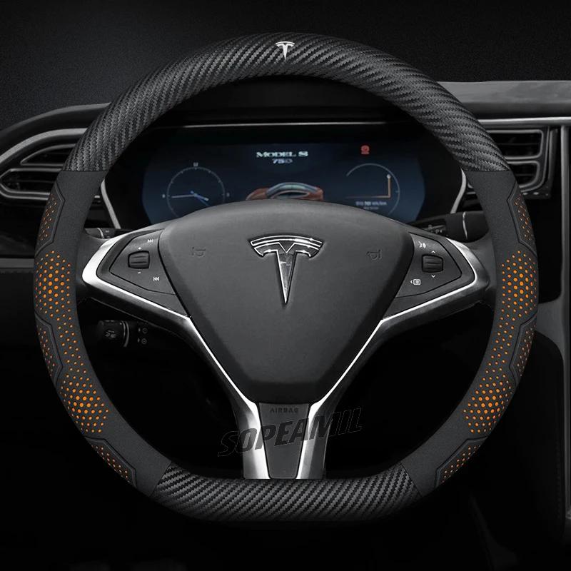 TDMC1 Для Tesla Roadster Model 3 Model Y Model S Model X Автомобильная Кожаная Углепластиковая Противоскользящая Защитная Накладка на Руль Аксессуары