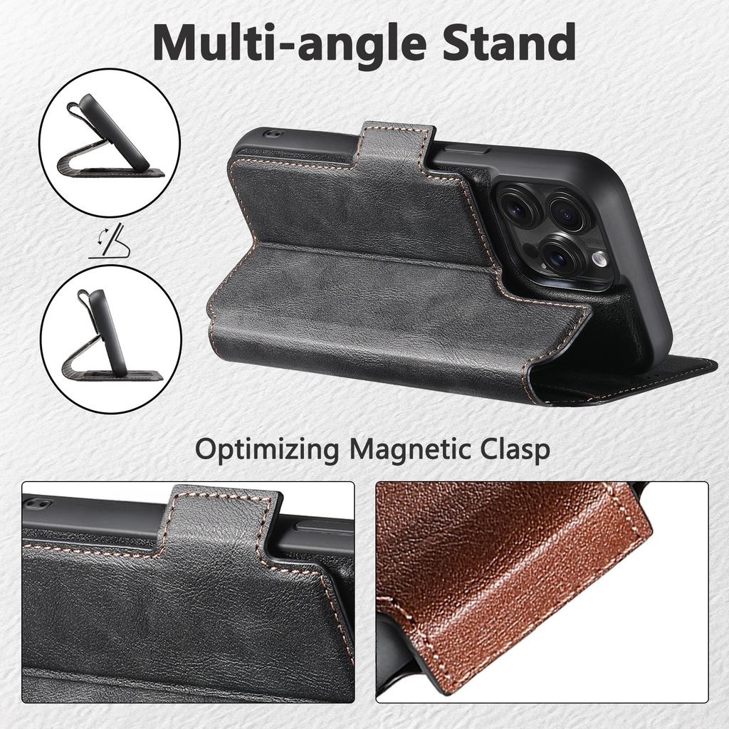 SUTENI Q-07 Чехол для iPhone 16 Pro Max Магнитный Цветная вставка Текстура коровьей кожи Кожаная накладка