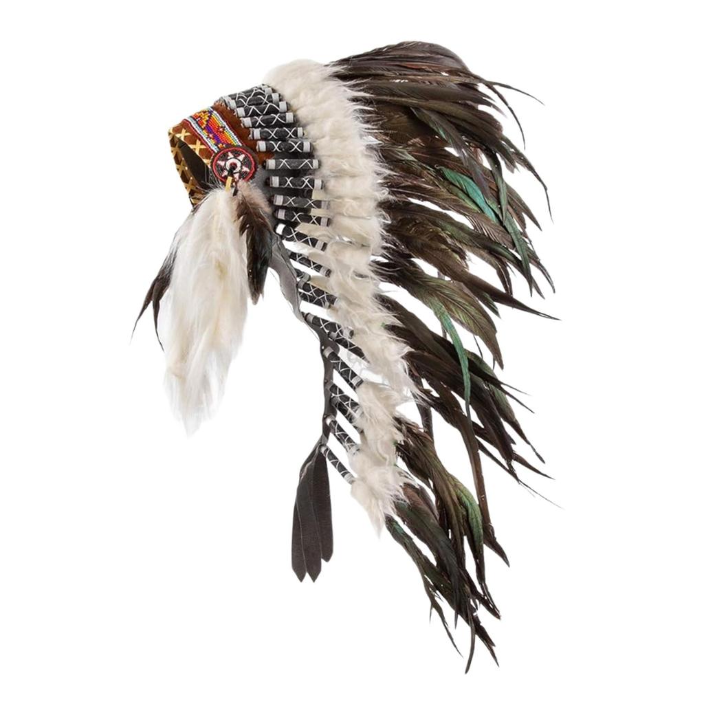 Indian Feather Headdress Hat Headband for Roles Play Burlesque Fancy Dress Party