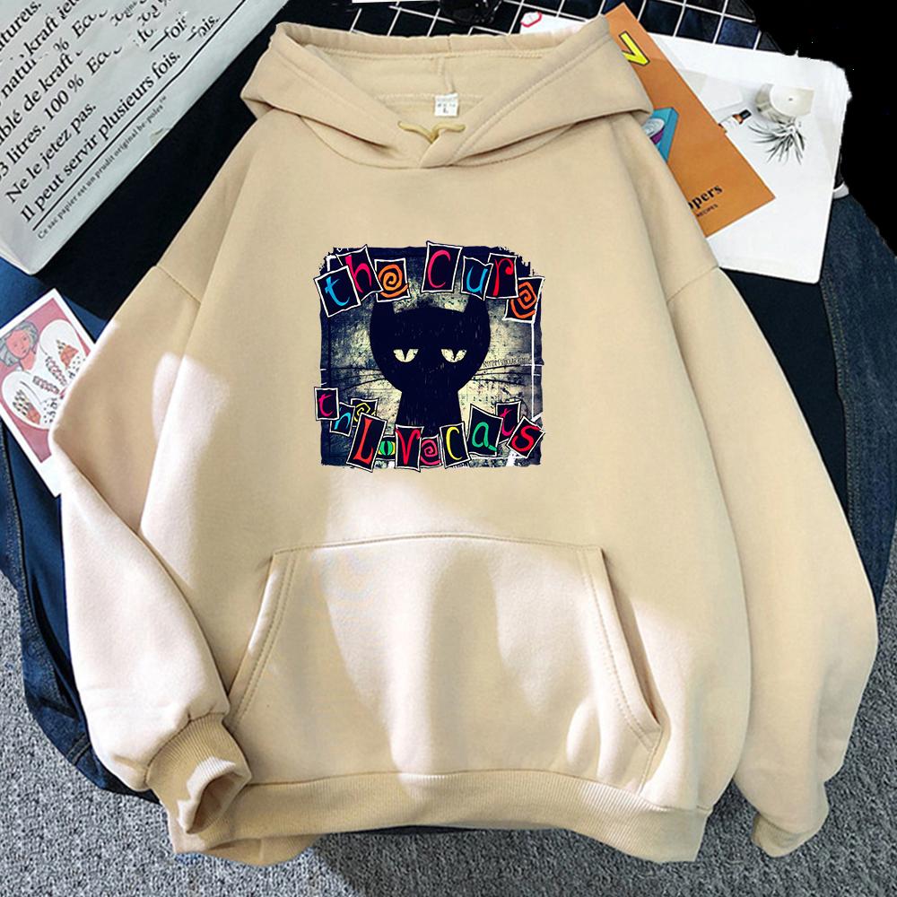 The Cure Худи Love Cats Мужские Хип-хоп Готические Уличная одежда Толстовки для Зимы/Осени Мультяшный Принт Мужские Пуловеры Одежда Мужчина