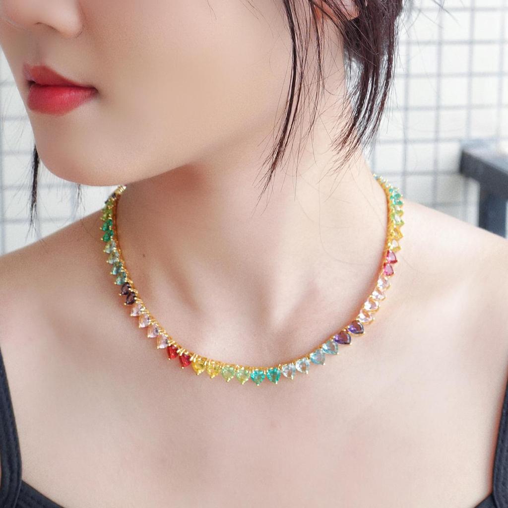 CMM Rainbow Color Love Cubic Zirconia Accessories High-End ожерелье Модные ювелирные изделия Ретро Wild Clavicle Chain для женщин