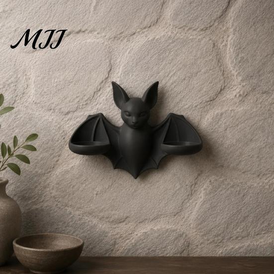 Жуткое настенное украшение, готический подсвечник-летучая мышь, 3D-печатный двойной настенный подсвечник с декором для комнаты, 2 электронные свечи, темный стиль, Хэллоуин