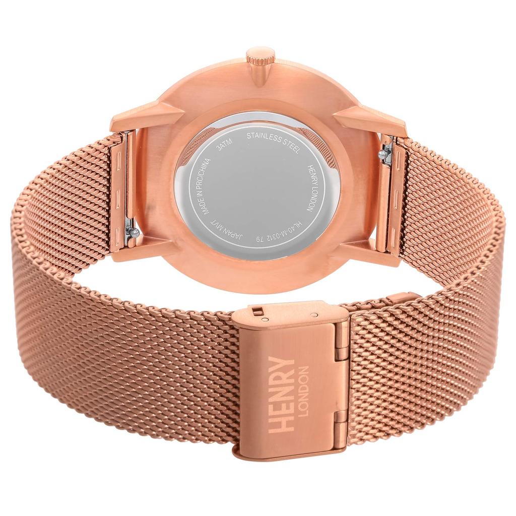 Henry London ICONIC Watch, 40mm, Men's, Pink Dial, Stainless Steel, Mineral Glass, Quartz Movement, White, HL40-M-0312 (Imported)