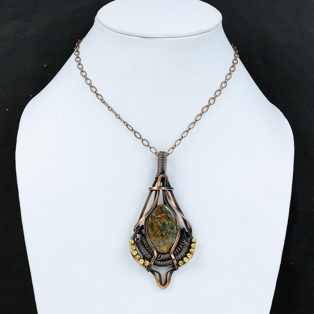 Спессартин Гранат в известняке Кулон Медная проволока Кулон Медные украшения ручной работы Подвеска с драгоценным камнем Ювелирные изделия в проволочной обертке Для подарка