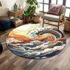 Abstract Ocean Waves Art Print round rug, living room, bedroom, playroom carpet, non slip floor mat, gift