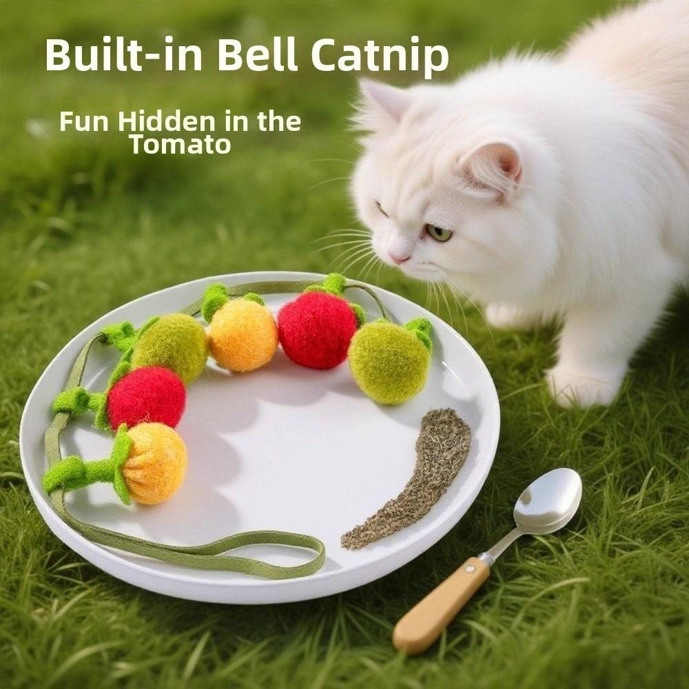 Pet Supplies Bite Resistant Tomato Cat Teaser with Bell Boredom Relief Interactive Kitten Teaser Rope Self Play