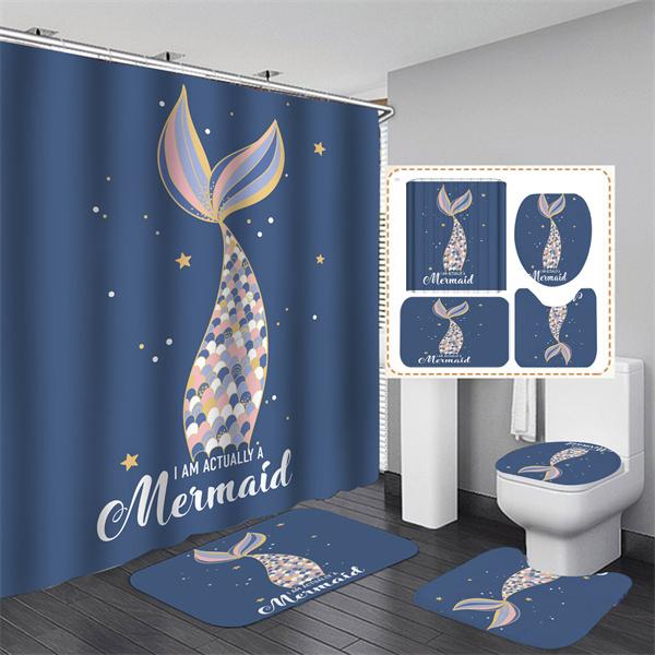 4 шт. с узором занавеска для душа PEVA водонепроницаемая занавеска для душа с нескользящими ковриками чехол для сиденья унитаза аксессуары для украшения ванной комнаты