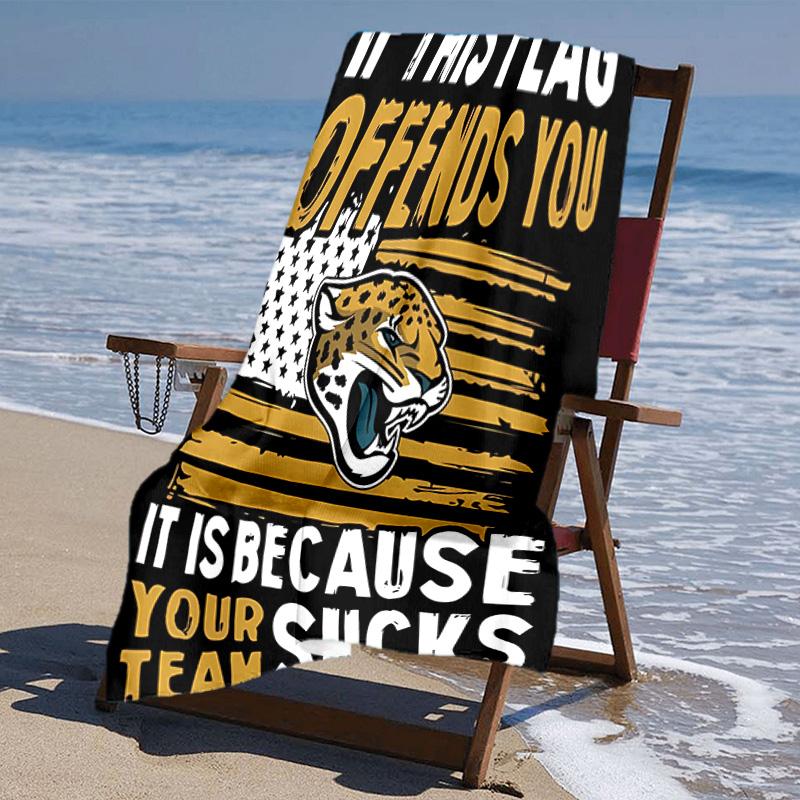proof beach towel with Jacksonville Jaguars logo pattern - soft,absorbent,quick-drying,machine washable - perfect for swimming,camping,bathing