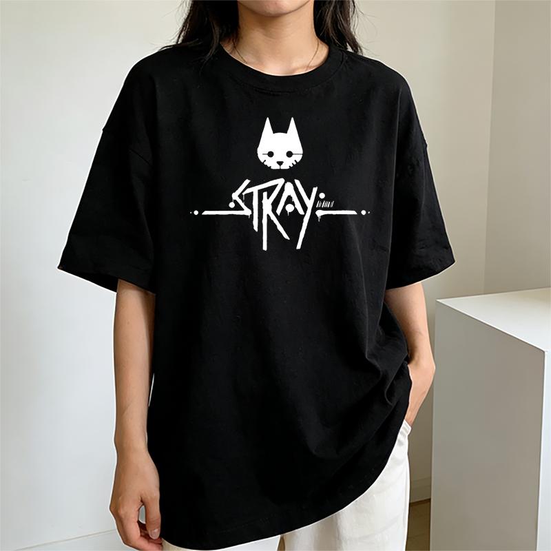 New Stray Game Cat Harajuku Casual T Shirt Women Casual Fashion Loose Cute Cat Round Neck Pure Cotton Short Sleeve T Shirt