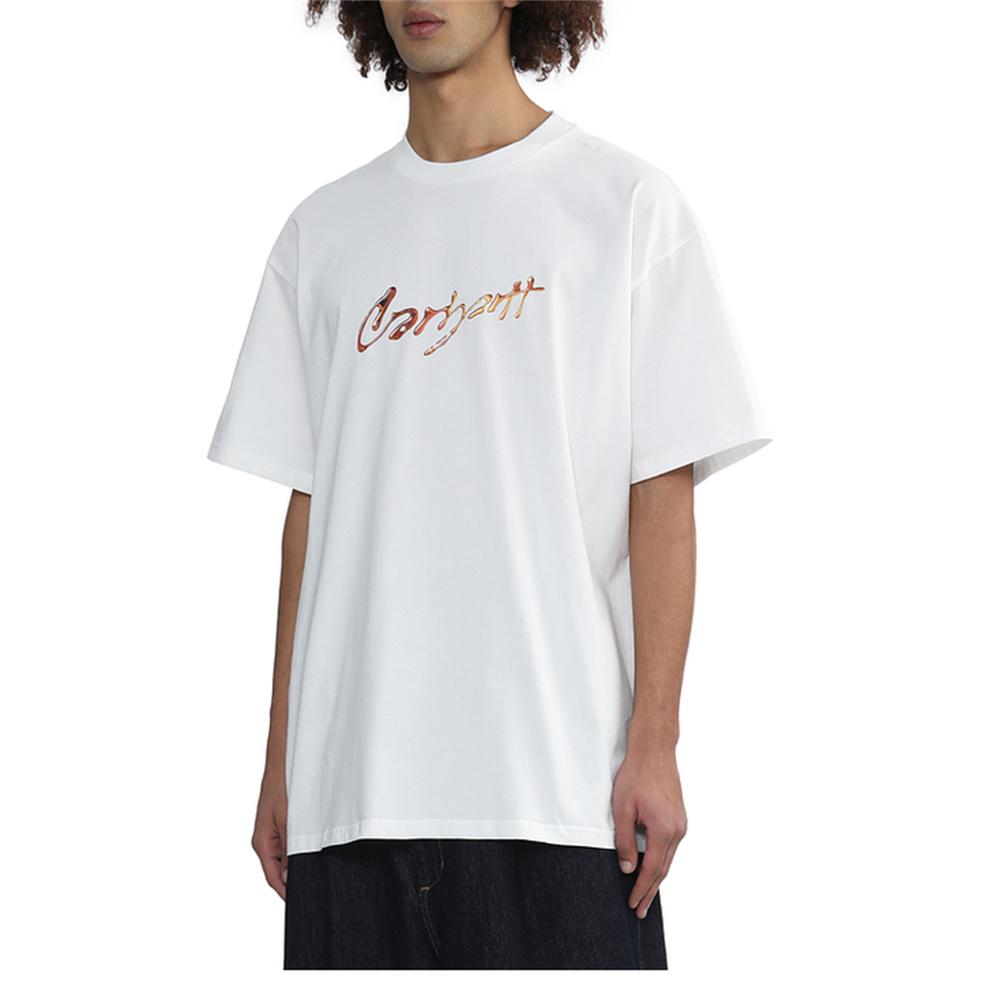 Carhartt WIP Свободная футболка с принтом букв, круглым вырезом, коротким рукавом, мужские топы, белая I034405-02-XX