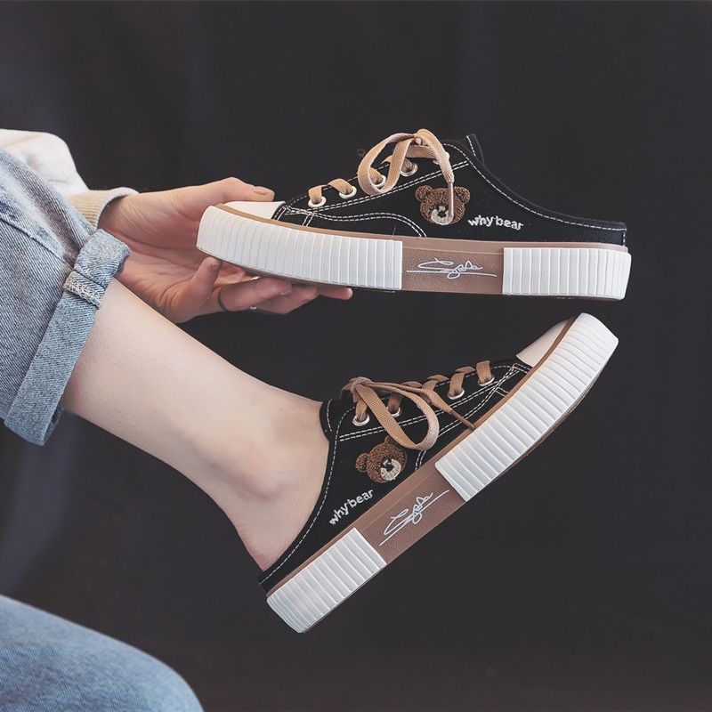 Обувь Bear Head Half-Drag Heel-Less Canvas, Женские однопедальные туфли Lazy, Обувь для сноуборда