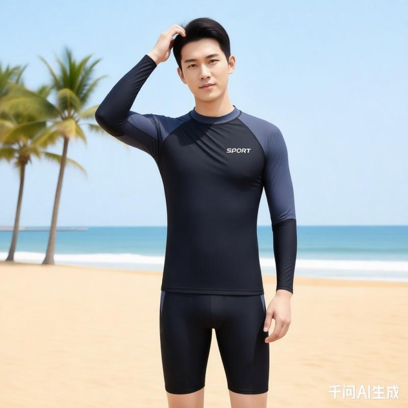 Mens Long Sleeve Rash Guard With Shorts UV Protection Quick Dry Swimwear Swimming Training