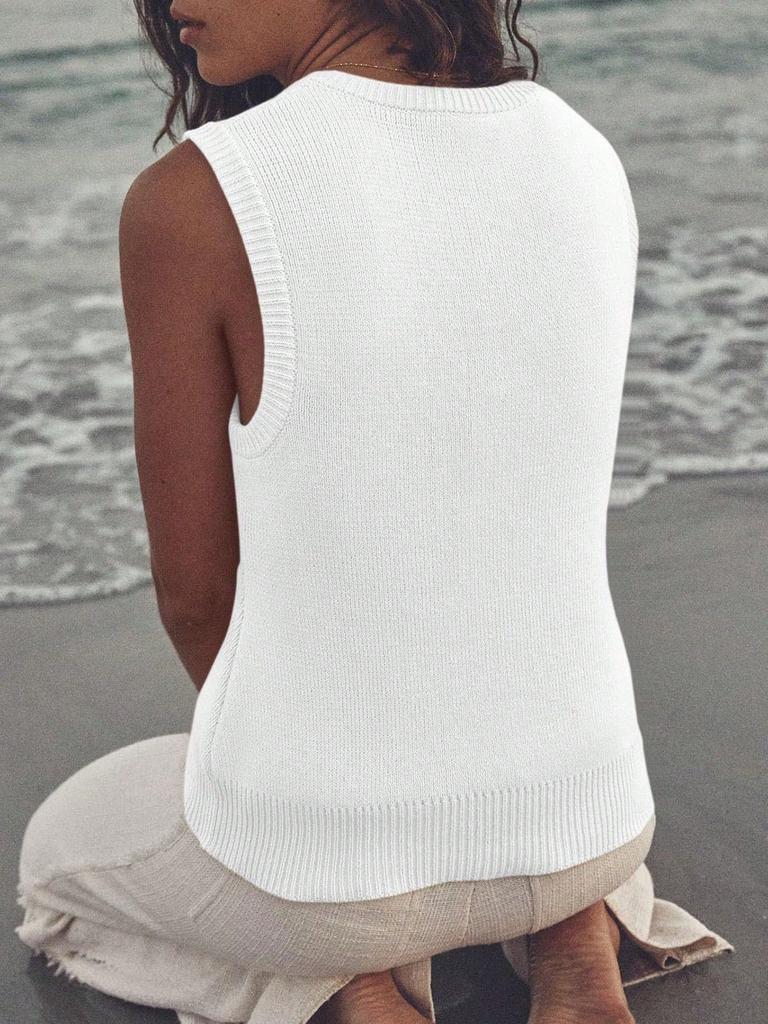 Women's Ribbed Knit Sweater Vest Sleeveless Scoop Neck Summer Casual Tank Top
