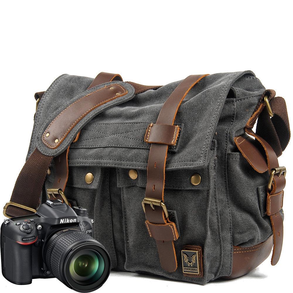 Ретро сумка для DSLR-камеры из холста и коровьей кожи: Многофункциональный чехол-вкладыш для мужчин и женщин - Зеркальная фотосъемка