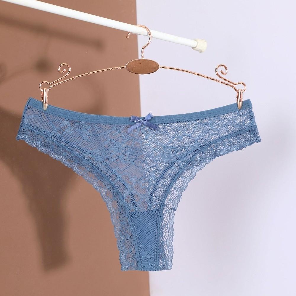 Bow Flower Mesh Sheer Lace Thong Transparent One-piece Mesh Briefs Women Low Waist Hollow Romantic T Panties Ladies Girls Gift