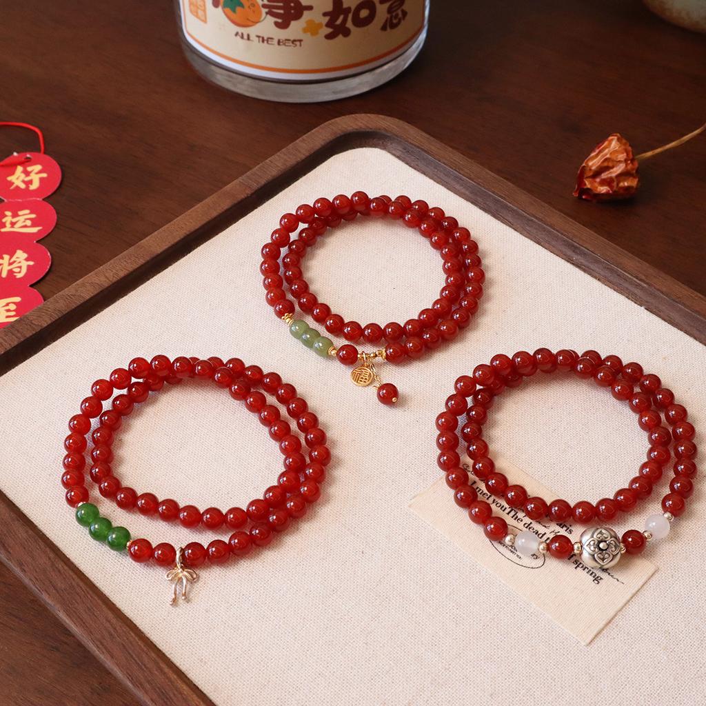 Natural Agate Chalcedony Bracelet Double Circle Beads Fashion Women Daily Jewelry Lucky Gift