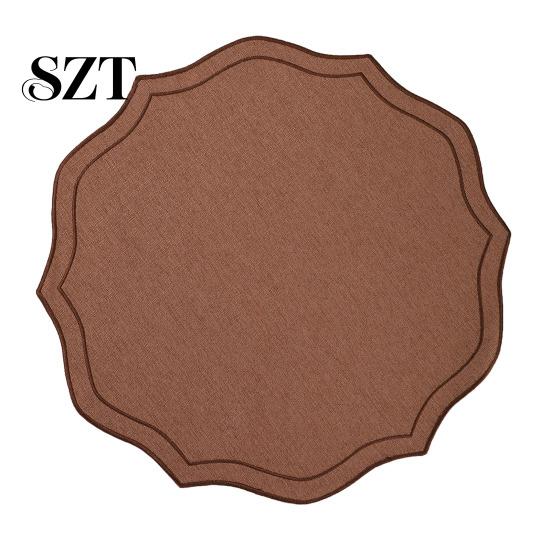 Embroidery Placemat Linen Placemats with Overlocking Dining Durable Wavy Edge Anti-Slip Table Protector for Hotel Restaurant Kitchen Non-fray