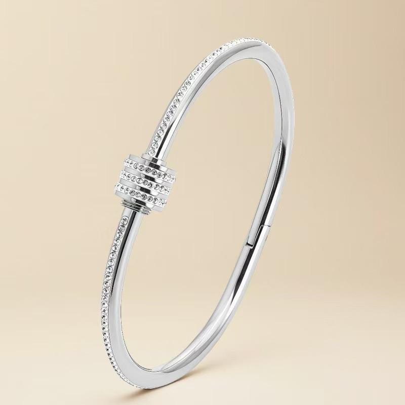 Elegant Roman Numeral Intertwined Titanium Steel Bracelet for Women - Diamond Inlaid, Double Layer, Colorfast Jewelry
