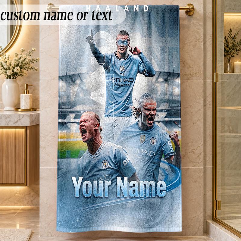 Beach TowelErling Haaland Custom Name Text Personalized Soft Towel for Beach Pool Indoor Home Decor Gift