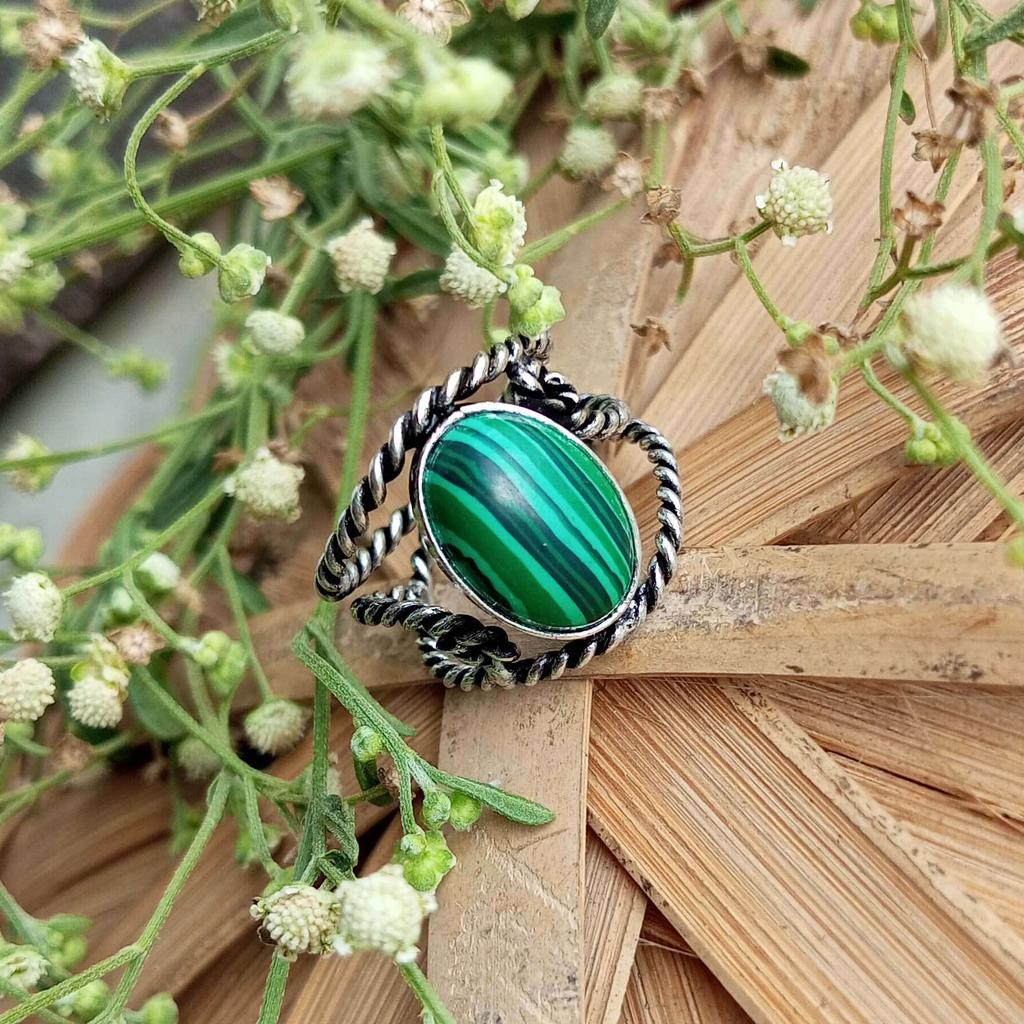 Malachite Gemstone 925 Sterling Silver Plated Adjustable Ring Jewelry NST-J2H13836