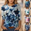 Футболки для женщин, весна-лето, блузка с цветочным принтом, круглый вырез, рукав три четверти, удобные футболки для женщин, горячая распродажа
