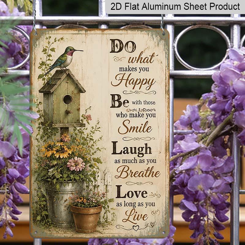 2D Flat Hummingbird Birdhouse Inspirational Quote Vintage Metal Sign‑8.0x12.0inch Aluminum Wall Art, Farmhouse Garden Wall Decor, Pre‑Drilled Holes