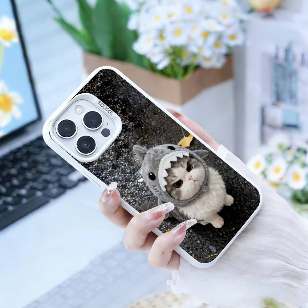 Забавный Милый Кот Чехол для Телефона Для iPhone 16,15,14,13,12,17,Pro,MAX белый Матовый Ударопрочный Чехол