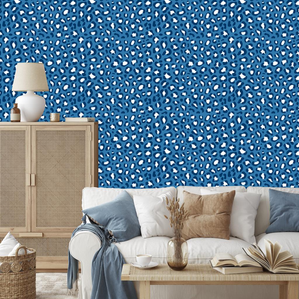 Blue Animal Skin Wallpaper, Blue, Azure and White, 50x1000