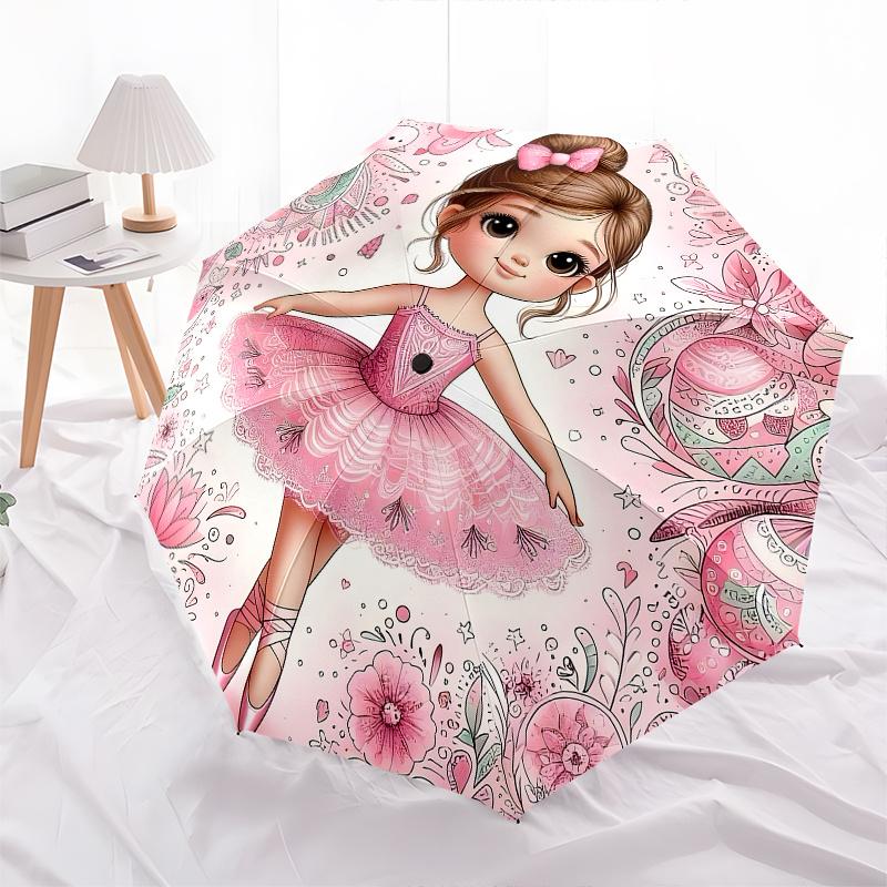 Ballerina,Pink Automatic Folding Umbrella 8 Ribs Lightweight Design, Durable Iron Frame, Compact and Portable, Ideal Birthday or Christmas