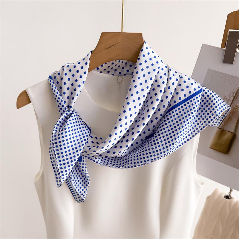 Printed Imitation Silk Scarf Polka Dot Square Scarf High-End Shawl Versatile Neck Small Square Scarf Headscarf New