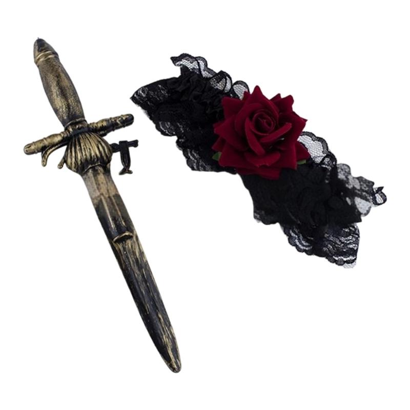 Хэллоуин Подвязка с цветком и пиратскими кинжалами Кольца для ног Мечи Ножны для ног для женщин Хэллоуин Пиратские костюмированные аксессуары