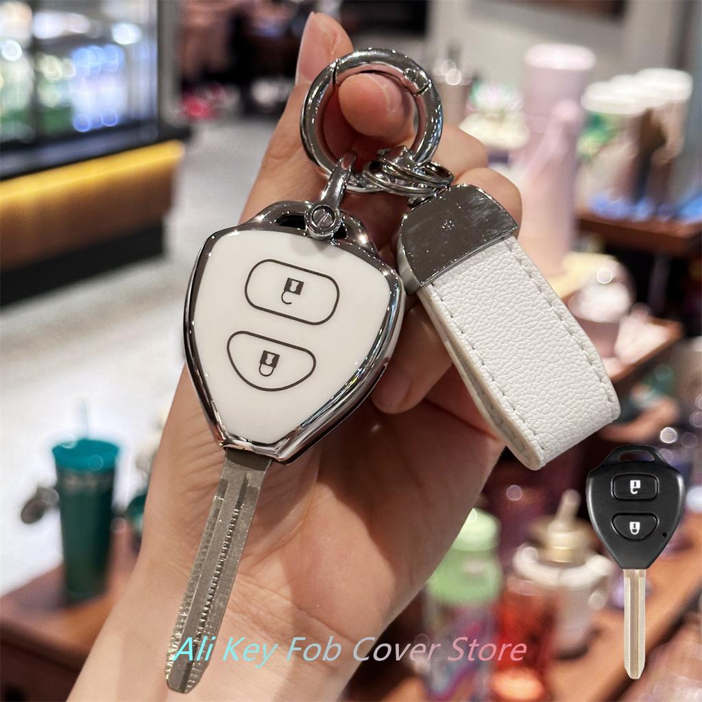 Key Fob Cover with Keyring Car Keychain for Toyota Corolla VIOS Camry Yaris RAV4 HiLux Cruiser Fortuner For 2 Buttons Car Remote