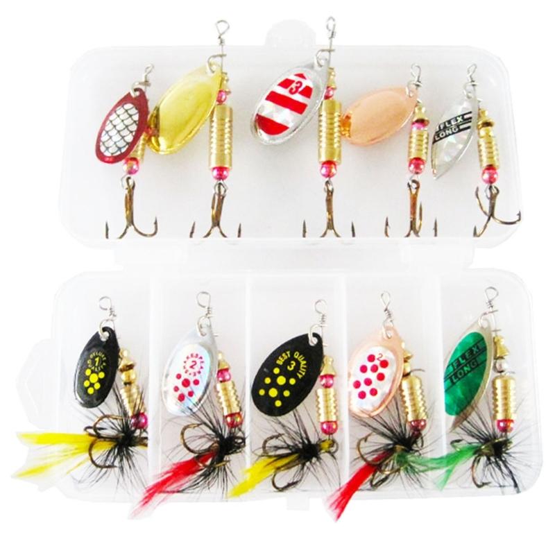 Набор из 10 блесен для рыбалки для морской и соленой воды, набор блесен с пайетками, ложка, тройной крючок из стали, спиннербейты