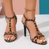 Leopard  Ankle Strap Designer Sandals Summer Fashion Open Toe Thin High Heels Wedding Banquet Shoes Luxury Women Sandalias